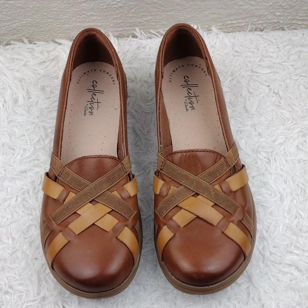 Collection by Clarks Ultimate Comfort Brown Leather Round Toe Wedge Heel Shoe